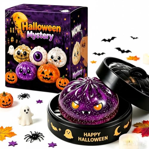 Halloween Dumplings Squishies Squeeze Toys, Spooky Glitter Dumpling Squishies Toys Stress Balls for Adults, Jumbo Giant Rainbow Dumpling Squshies with Steamer for Anxiety Relief, 01#Purple