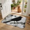 Halloween Front Door Mat Scalloped Doormat, Black Crow Old Tower Vintage Non-Slip Floor Mat Indoor Outside, Low Profile Washable Entryway Rug for Bathroom Kitchen, 24"x36"