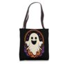 Halloween Ghost Flames Oval Badge Line Art Spooky Season Tote Bag
