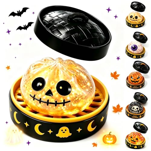 Halloween Glitter Dumpling Squishies Toys, Ghosts Slow Rise Jumbo Dumpling Squishies, Halloween Dumplings Spooks Fidget Toy, Stress Ball for Adults Anxiety Relief with Steamer , 01# Yellow