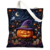 Halloween Knitted Pumpkins Witch Jack-o'-lantern Canvas Tote Bag 13x15 Inch