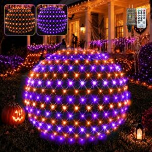Halloween Net Lights, 160 LED 7ft × 5ft Orange and Purple Halloween Lights