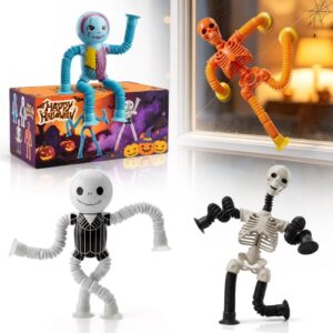 Halloween Pop Tubes Skeleton Toy 2026, Sensory Fidget Tubes Toys for Kids Toddlers Road Trip ,Telescopic Suction Cup Autism ADHD Halloween Party Favors Goodie Bags Basket Stuffers