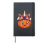 Halloween Pumpkin Unicorn Cute Flower Crown Girls Art Hardcover Journal, Black