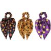 Halloween Scarf Bow Scrunchies for Women, Witch Bat Pumpkin Hair Ties 3 Pcs