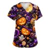 Halloween Scrub Tops Women Short Sleeve Stretchy Medical Nursing Uniforms