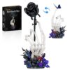 Halloween Skull Hand Rose Building Set, Gothic Skull Hand Display Model