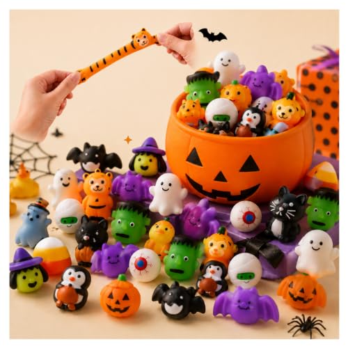 Halloween Squishy Bulk Mini Mochi Squishies Assorted Spooky Characters Sensory Fidget Set Party Favors Goodie Bag Fillers Treat Bag Stuffers Non Candy Trick or Treat Giveaways Desk Squeeze,30PCS