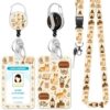 Hancynir Cat Book Floral Lanyards for Id Badges with Retractable Reel Clip