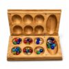 Handcrafted Wooden Mancala Board Game with Glass Marbles, Book-Style Magnetic Board, Ages 6+