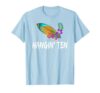 Hangin' Ten Surfing Colorful Surfboard Surfer T Shirts T-Shirt, Men, Baby Blue, Large