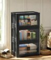 Hanyi 105 QT 3-Tier Stackable Storage Bins with Lids, Black, Clear Doors