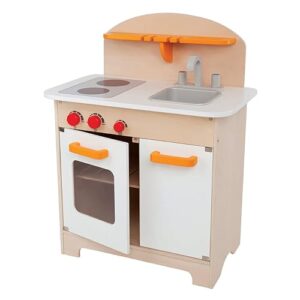 Hape Gourmet Kitchen in White Kid's Wooden Play Kitchen, White/Orange