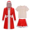 HAPNBCELE Boxing Robe and Shorts for Boy Halloween Kids Boxer Costumes Sets with Fake Muscle Shirt School Sports Party (Small, 6-8 Years, Red)