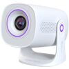 HAPPRUN Portable Mini Projector with wifi and bluetooth - 200" large screen, Dolby Audio Speakers, streaming apps, Auto Keystone smart movie projector - 240° stand for outdoor theater,White