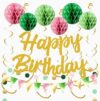 Happy Birthday Banner Birthday Party Decorations Sign with Honeycomb Balls