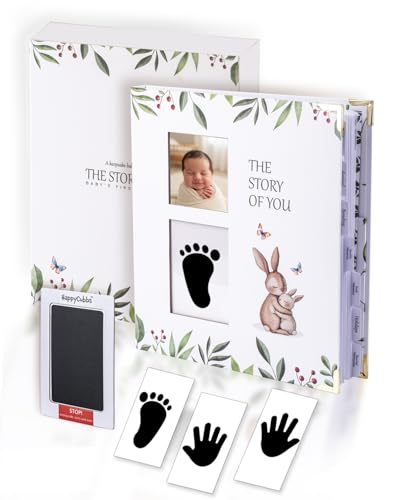 HappyCubbs Baby Book Keepsake - Baby Memory Book for Boy or Girl - Baby Journal, Pregnancy Journal with Hand and Footprint Ink Pad - First 5 Year Baby Milestone Book