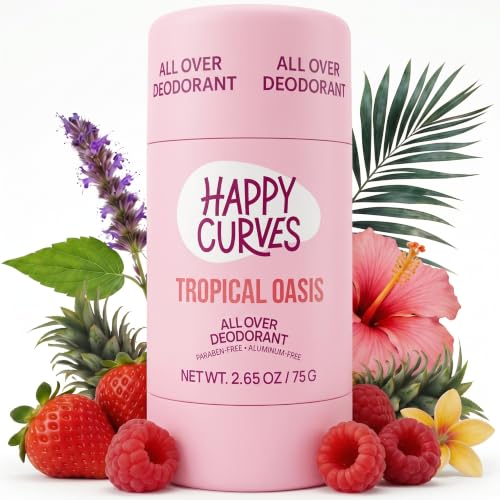 HAPPY CURVES All Over Whole Body Deodorant for Women - Aluminum-Free - Invisible All Day Layer of Full Body Protection for Long Lasting Odor Control, Sensitive Skin, & Private Parts - Tropical Oasis