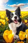 Happy Husky in The Tulip Field Jigsaw Puzzle for Adults, Charming Animal Floral Puzzle for Home Wall Display and Festival Gifts