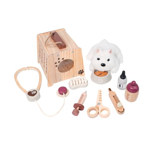 harayaa Children Role Play Wooden Veterinarian Toy Medical Playset with Soft and Tools Develops Empathy and Coordination Suitable for Gift Giving Home Play Therapy Rooms After School