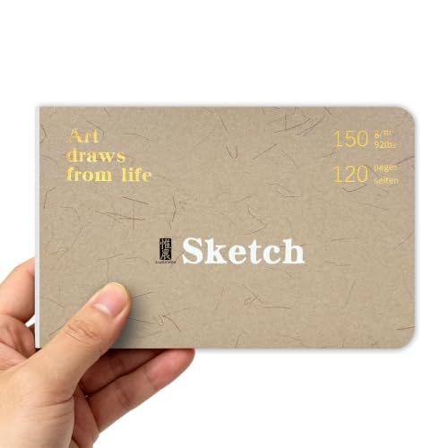 Hardcover Pocket Sketchbook, 3.5" x 5.4" Mini Small Travel Drawing Journal, 92lb/150gsm Heavyweight Paper, 120 Pages Blank Sketch Book for Adults Artists Mixed Media, Ideal Gift,Light Khaki