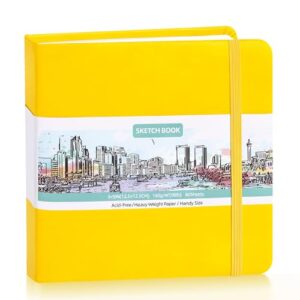 Hardcover Pocket Sketchbook, 5" × 5", 80 Sheets Small Sketch Book, Yellow