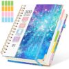 Hardcover Spiral Journal Notebook, 300 Pages 5 Subject Notebook College Ruled with Removable Dividers Tabs, 8" x 10" Notebooks for Work, Spiral Ruled Lined Writing Journal Hardcover Leather Notebook for School (Blue Starry Sky, 8''x 10'')