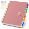 Hardcover Spiral Notebooks 8.5" X 11", 5 Subject Notebook College Ruled with Magnetic Closure, 360 Pages Note Taking Leather Journal with Dividers Tabs for Work School Cute Women Journals Writing, Pink