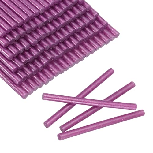 HARFINGTON 100pcs Mini Glue Stick 0.3"x3.9" High-Stick Hot Glue Gun Sticks Hot Melt Adhesive Strip for DIY Craft Sealing Repair Festival Decoration, Glitter Rose Red