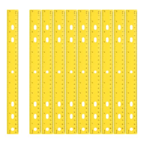 HARFINGTON 12pcs Plastic Rulers 12" (30cm) Clear Straight Ruler Measuring Tool Inches and Centimeters with Hole for Home Office Classrooms Drafting, Yellow