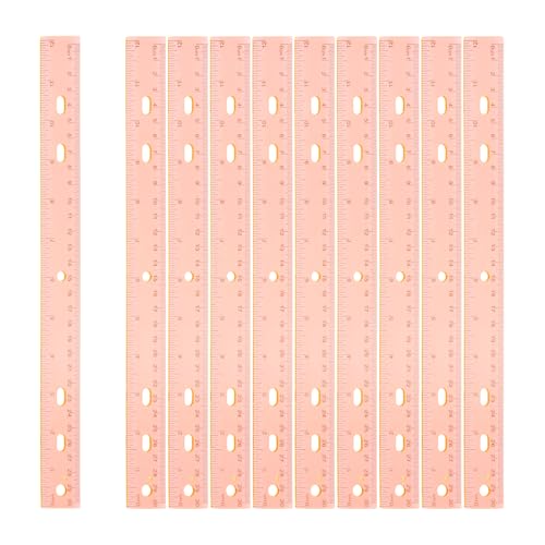 HARFINGTON 12pcs Plastic Rulers 12" (30cm) Clear Straight Ruler Measuring Tool Inches and Centimeters with Hole for Home Office Classrooms Drafting, Clear Orange