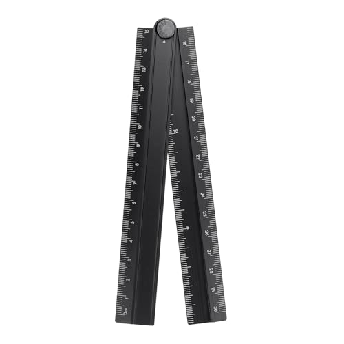 HARFINGTON Folding Straight Ruler 30cm Metric Aluminum Alloy Protractor Foldable Angle Ruler Geometric Measuring Tool with Angle Line for Architects Artists Designers Classroom Office, Black