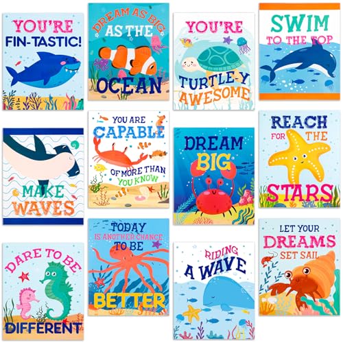 Harloon 12 Pcs Under The Sea Classroom Bulletin Board Decoration Inspirational Summer Ocean Sea Animal Life Positive Poster for Summer Office School Classroom Chalkboard Wall Ocean Party Decorations