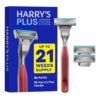 Harry's Plus Razor Shaving Kit for Men - Premium Handle and 3 Razor Blade Cartridges - Advanced Pivoting System - Clay (Pack of 10)