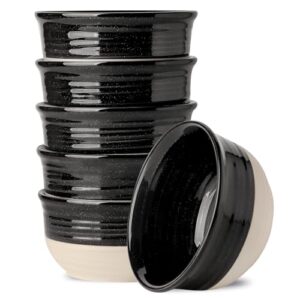 HASENSE Ceramic Cereal & Soup Bowls Set of 6, 20 Oz Black & Beige Stackable Stoneware Bowls, Farmhouse Bowls for Ramen, Salad, Oatmeal & Rice, Dishwasher & Microwave Safe