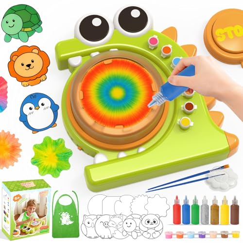 HAYXUN Dinosaur Paint Spin Art Machine Kit, Arts and Crafts for Kids Ages 4-8 – Variable Speed Painting Spinner Toys Kits, Art Supplies Birthday Gifts for Boy Girl Ages 6 7 8 9 10 11 12