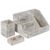HBCY Creations Rustic Wooden Desk Organizer Set, 3-Piece Whitewashed Mail Organizer for Desktop - Great for Rustic or Industrial Home Decor