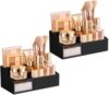 HBlife Makeup Organizer with Drawer – Cosmetic Storage for Vanity, Bathroom Countertop & Dresser, Skincare Organizer with Brush Holder, Beauty Display Case (Black, 2 Pack)