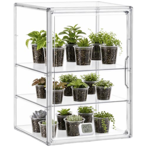 HBlife Mini Greenhouse for Indoor, 3-Tier Clear Stackable Green House with Magnetic Door & Adjustable Dividers, Tabletop Portable Greenhouse for Small Plants Nursery Germination and Display, 1 Pack