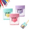 Heart Pencil Sharpeners Bulk Colored Pencil Sharpener Handheld Small Cute Pencil Sharpener Manual Green Purple Pink Pencil Sharpeners with Cover 2 Holes for Students Classroom Office Supplies (3PCS)