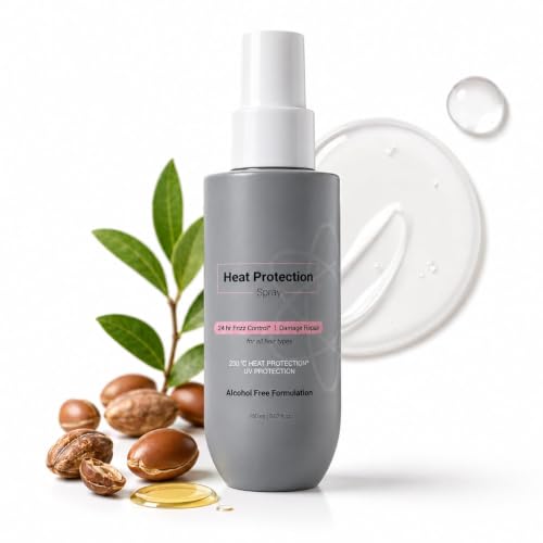 Heat Protection Spray Serum for Hair, 230°C / 450°F Heat Protection, Up to 24H Frizz Control, Vitamin E, Pea Protein & Vegan Keratin, Anti-Frizz Styling Spray, Alcohol-Free, Paraben-Free,150 mL
