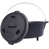 Heavy-Duty Cast Iron Dutch Oven with Reversible Skillet Lid for Campfire Cooking, Baking, Stewing, and Outdoor Grilling
