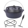 Heavy-Duty Pre-Seasoned Cast Iron Dutch Oven with Reversible Skillet Lid for Campfire Cooking, Baking, Stewing and Outdoor Grilling