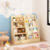 HEIGHYOXP Kids Bookshelf and Toy Storage Organizer, Multifunctional 4 Tier Wooden Kids Book Shelf with Bookcase Display Stand in Kids Room Playroom Nursery for Kids, Children, Toddlers (Natural)