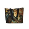 HEizmorixs Folk Art Lady & Cat Print Canvas Grocery Tote Bag -2