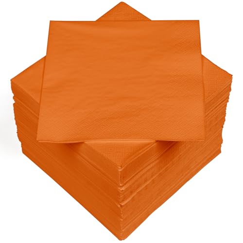 HEKU 100 tovaglioli in tinta unita, a 3 strati, 33 x 33 cm, colore arancione, qualità uniforme per eventi e gastronomia, pratica confezione da 5, altamente assorbente ed elegante, prodotto in Europa