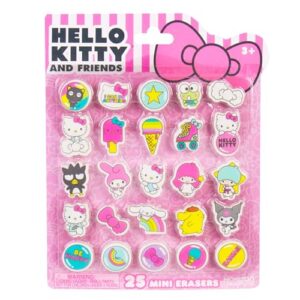 Hello Kitty® and Friends 25 Mini Erasers, Includes Cute Sanrio Erasers with My Melody, Cinnamoroll, Keroppi, Chococat, Pompompurin & More, Kawaii Sanrio Merch, Office & School Supplies