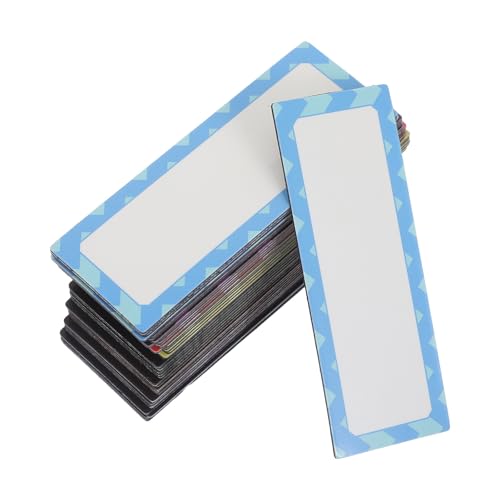 HEMOTON 40pcs Reusable Magnetic Dry Erase Labels with Striped Borders, Waterproof PVC Writable Name Tags for Meeting Rooms and File Cabinets, Erasable Whiteboard Stickers 3x1 Inches