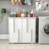 Hennhari Wooden Laundry Cabinet with Fluted Doors and 2 Removable Liner Bags for Sorting Clothes Storage Organizer Hamper for Bedroom Bathroom Utility Room (White)