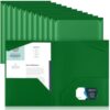Henoyso 18 Pack Dark Green Plastic Folders with Clear Front Pockets Heavy Duty File Folders with 2 Pockets and Card Slot for Student Communication School Office Presentation Report